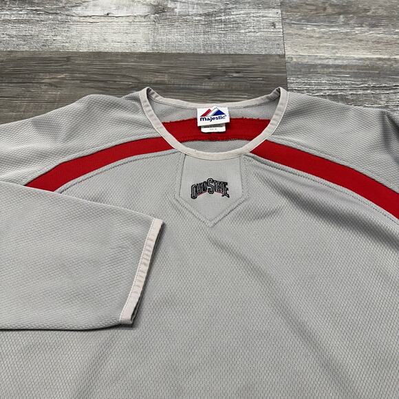 Majestic NCAA Ohio State Buckeyes Gray Red Men XL Long Sleeve Thermal Base Shirt - Picture 1 of 10